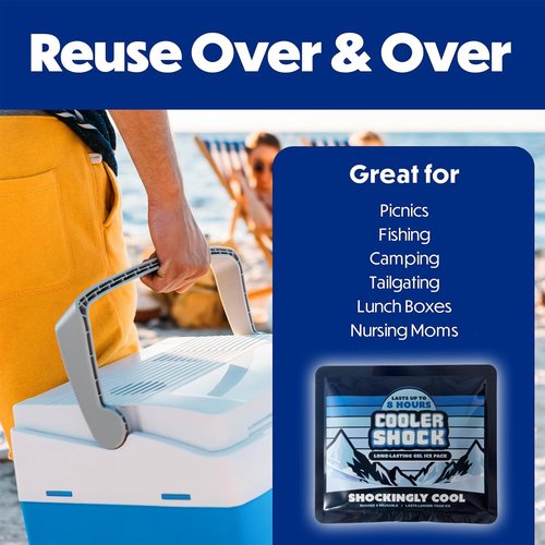 Cooler Shock Reusable Prefilled Ice Packs for Coolers & Lunch Boxes - Long Lasting Cold Freezer Packs for Lunchbox, Non-Toxic Gel Ice Pack for Camping, Lunch Bags, Road Trips, 2 Pack (6.5"x7.5")