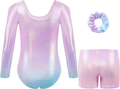 Gogokids Gymnastics Leotards - Sparkly Rhinestone Long Sleeve Dance Unitards for Girls 3-12 Years