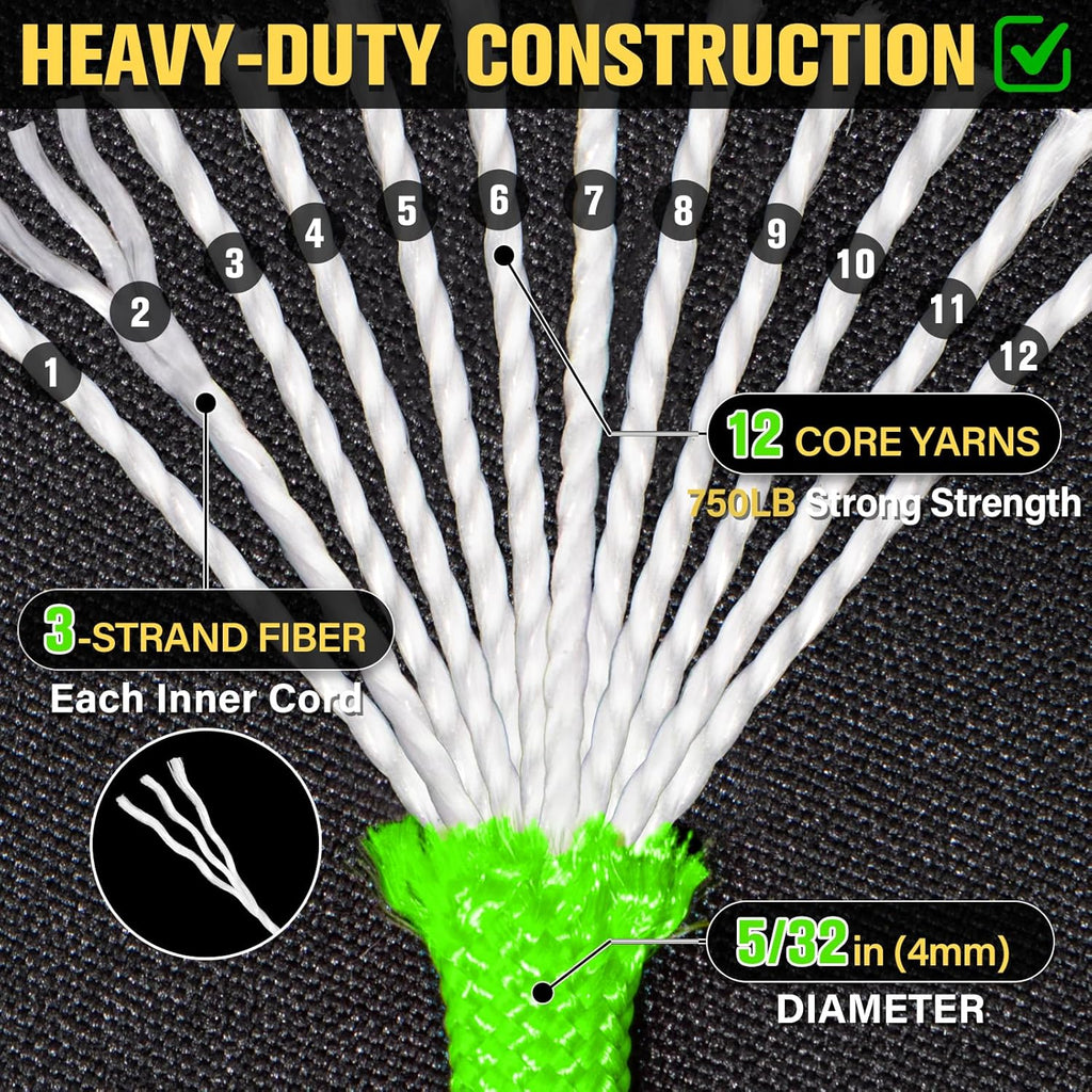 Paracord Rope 750 lb - 500ft Heavy Duty 12-Strand Parachute Cord | Neon Green Survival Gear