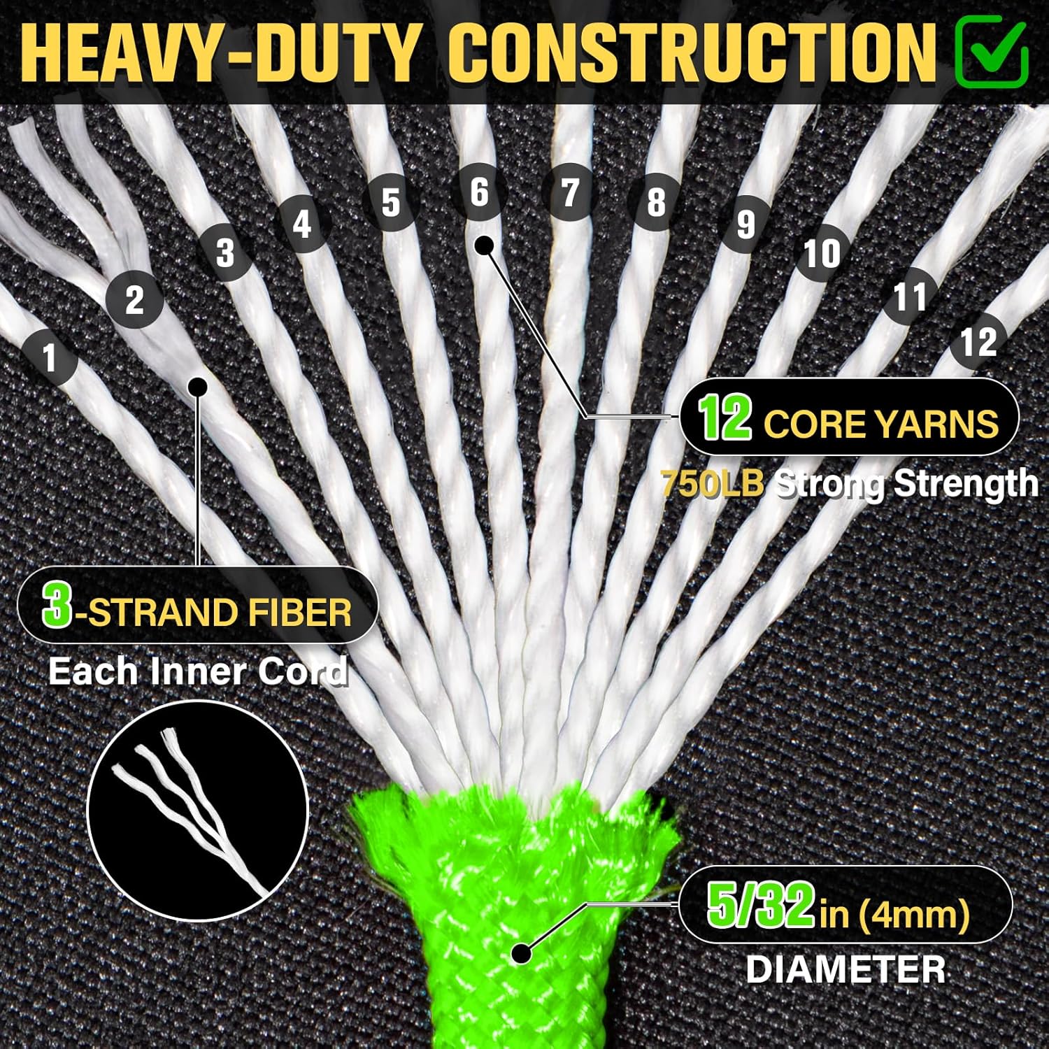 Paracord Rope 750 lb - 500ft Heavy Duty 12-Strand Parachute Cord | Neon Green Survival Gear