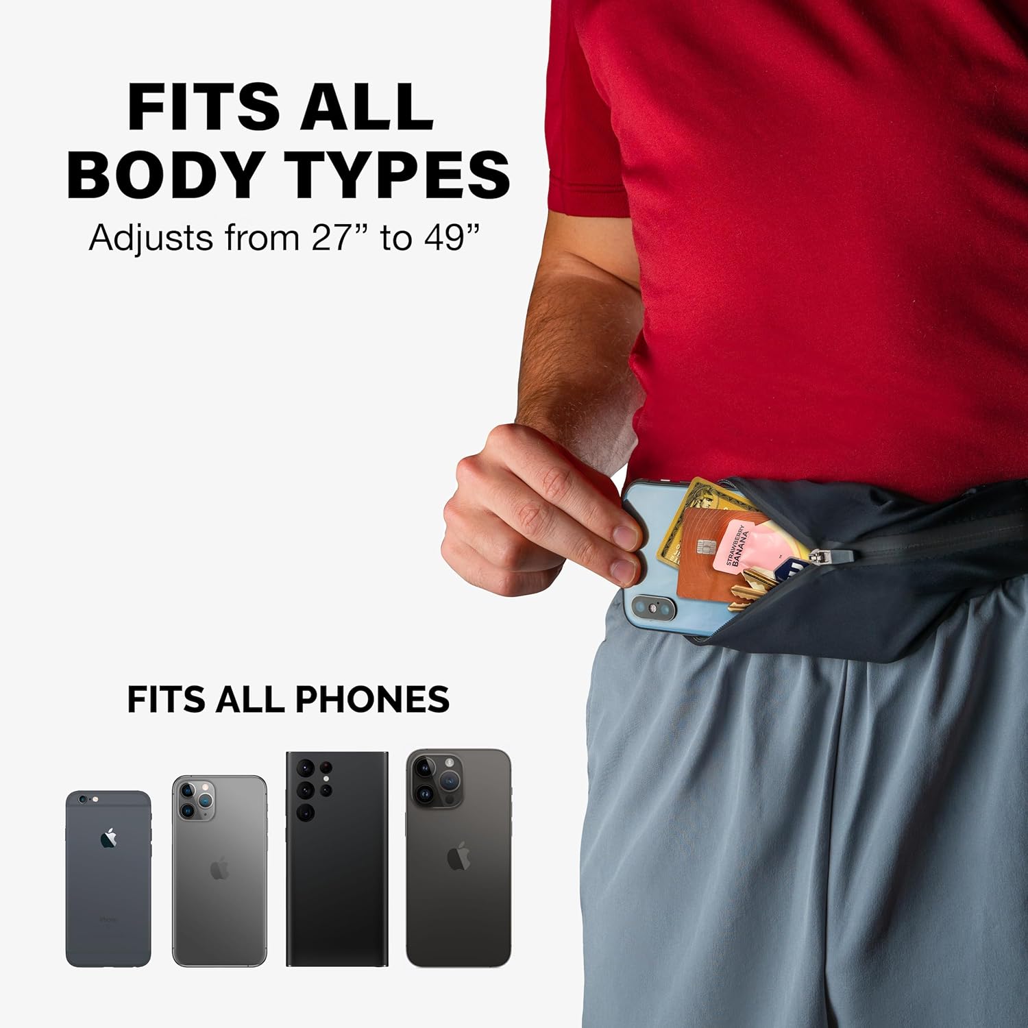 Back Bay Slim Running Belt - Fits All Phones | Versatile Fanny Pack for Runners & Workout Gear