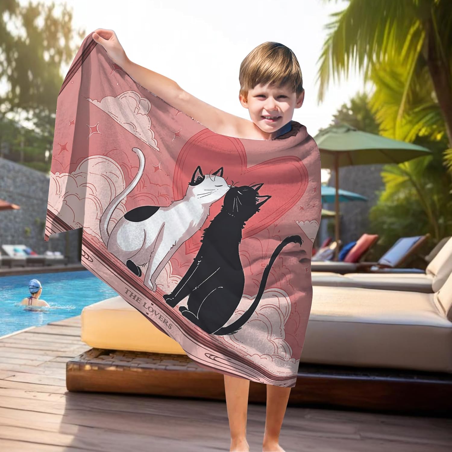 Pink Cat Valentine Beach Towel - Oversized Quick Dry Sand-Free Travel Towel | Perfect Gift for Women & Girls 30x60in