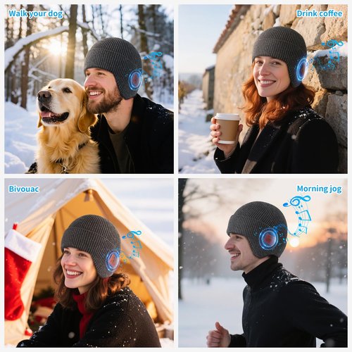 Bluetooth Beanie Hat with Headphones, Wireless Winter Hat Built-in Microphone and Stereo Speakers (Dark Grey)