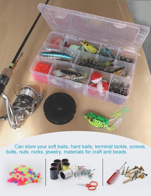 Hlotmeky Plastic Organizer Box - Clear Bead Organizer with 15 Large Grids for Snacks & Crafts