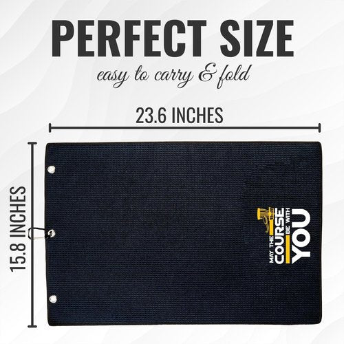 CybGene Disc Golf Gifts, Disc Golf Towel, 16”x 24” Microfiber Golf Towel, May The Course be with You, Black