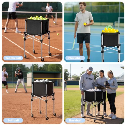 NEESEEYEE Retractable Pickleball Hopper - Foldable Tennis Ball Basket Ball Candy Upgraded Pickleball Caddy Practice Equipment with Wheels for Training/Teaching