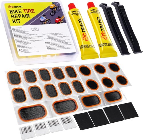 Bike Tire Repair Kit - 20 PCS Vulcanizing Patches with Manual, Rasp & Lever | Essential for Mountain & Road Bikes