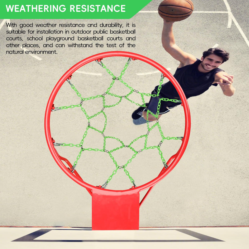 Chain Basketball Net Heavy Duty Replacement,Carbon Steel Basketball net, Anti-Rust Use Indoor Outdoor Standard 12 Loops Basketball Hoop,Green