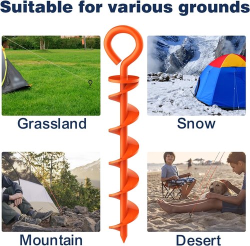 Eurmax USA Canopy Tent Stakes - Durable Corkscrew Shape Steel with Installation Tool & 4 Wind Ropes | Set of 4 (Orange)