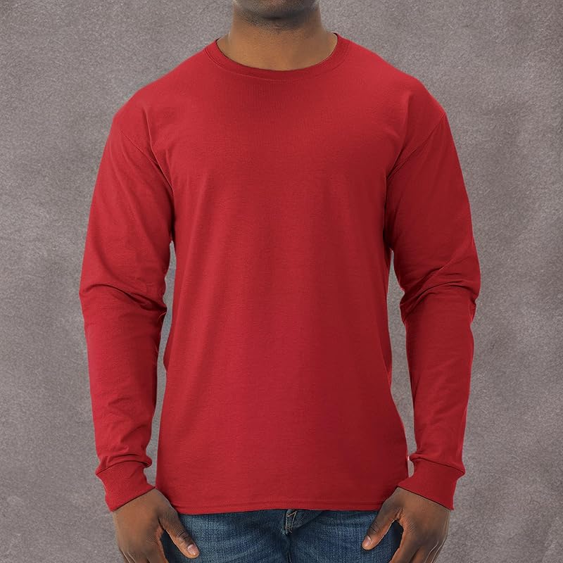 Jerzees Dri-Power Long Sleeve Cotton Blend T-Shirt - Moisture Wicking, Odor Protection, UPF 30+, True Red, Medium