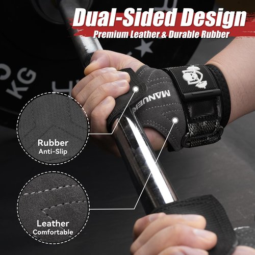MANUEKLEAR Gym Straps Weight Lifting, Double Leather Lifting Straps for Men Deadlift with Cushion Wrist Loop, Gym Liftings Wrist Wraps for Weightlifting
