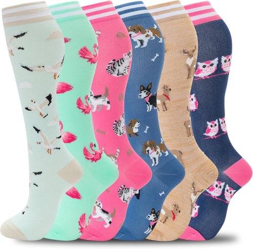 Fenglaoda Compression Socks - 6 Pairs Knee High Support for Running, Travel & Nursing