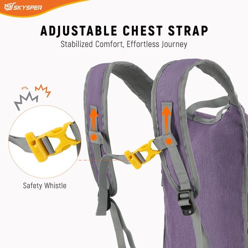 SKYSPER 15L Foldable Hiking Backpack Lightweight Packable Travel Daypack with Chest Strap Small Outdoor Folding Back Pack Collapsible Bag for Women Men (Purple)