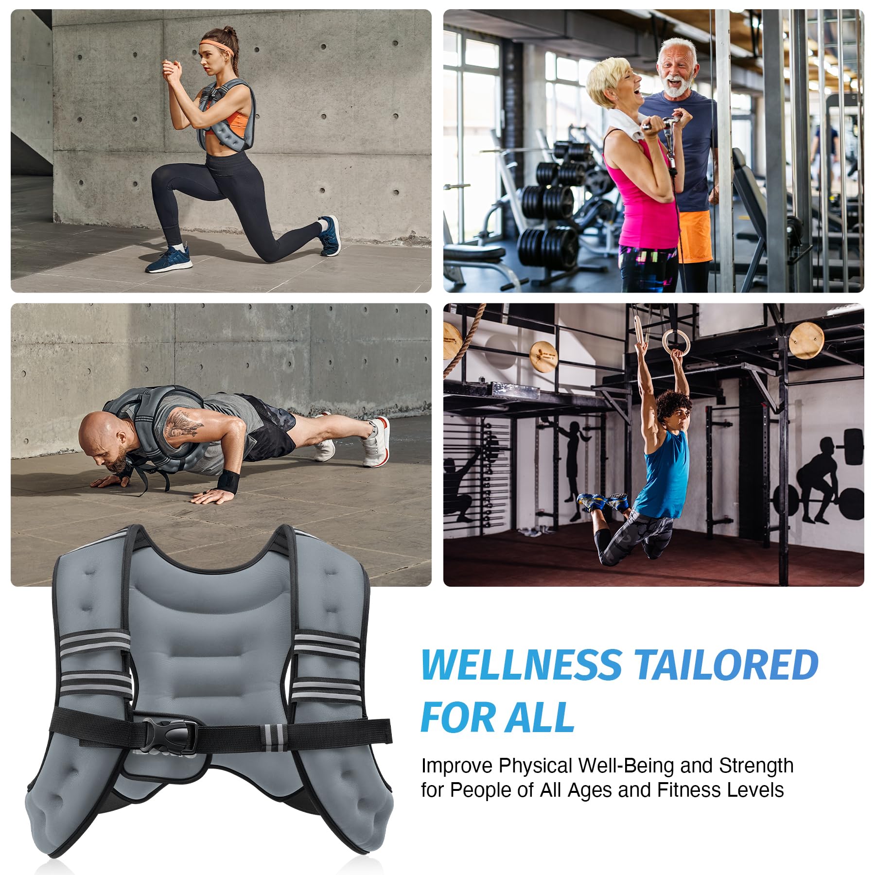 ZELUS Weighted Vest, 6lb/8lb/12lb/16lb/20lb/25lb/30lb Weight Vest with Reflective Stripe for Workout, Strength Training, Running, Fitness, Muscle Building, Weight Loss, Weightlifting, Grey(12lb)