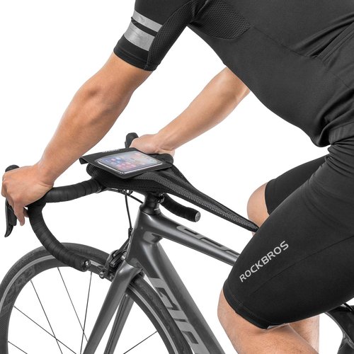 ROCKBROS Bike Sweat Guard Bicycle Trainer Sweat Net with Phone Pouch Bike Sweat Catcher Net Sweat Protector for Indoor Cycling Training Compatible with iPhone 12 11 Phones Below 6.2’’