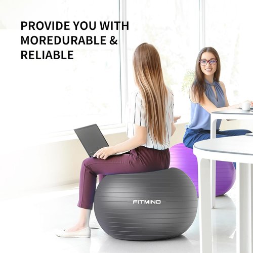 FITMIND Extra Thick Yoga Ball - Anti-Burst Stability Ball for Workout & Pregnancy | 22in/26in/30in with Pump