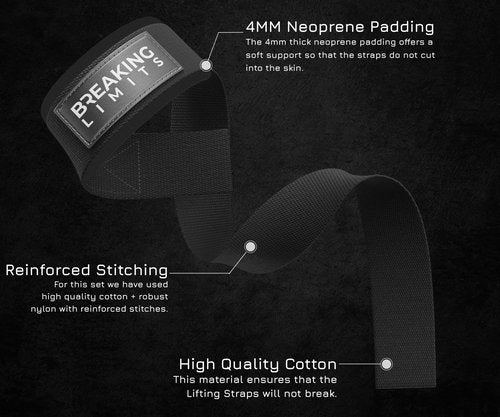 BREAKING LIMITS Set of Lifting Straps & Wrist Wraps - 2 Wrist Bandages, 2 Lifting Aids - Strength Training, Weight Lifting, Bodybuilding, Lift Training, Powerlifting, One Size | (Black)
