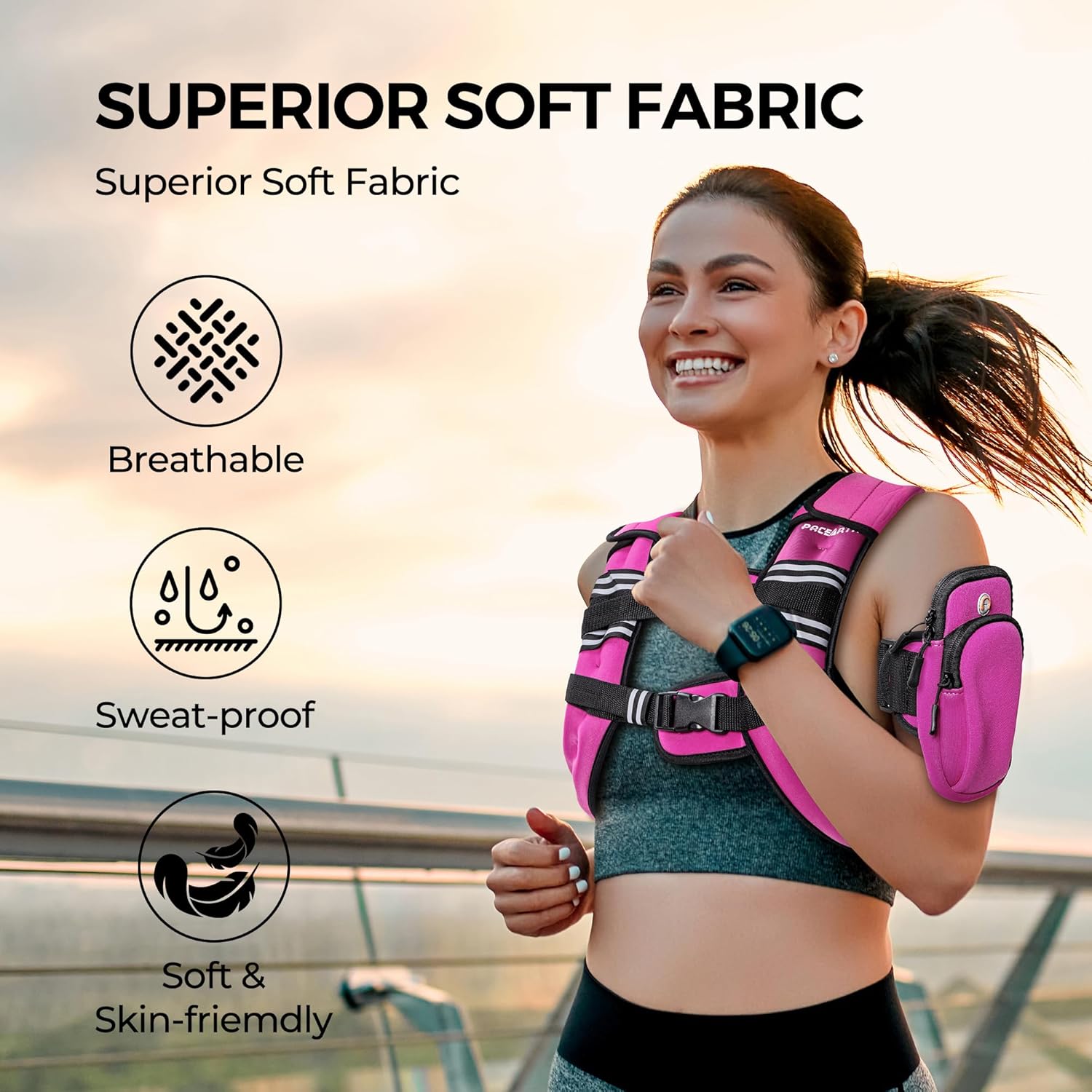 PACEARTH Weighted Vest - Adjustable 6lb to 30lb for Weight Loss & Strength Training | Reflective Stripe Design
