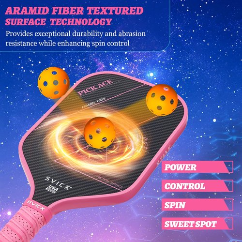 SVICX Pickleball Paddle,Carbon Fiber Pickleball Paddle for Women-Aramid Fiber Surface,Superior Control,Strong Power and Forceful Spin,USAPA Approved (Aramid+Carbon Fiber (Pink))