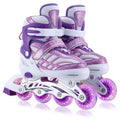 Kids Inline Skates for Girls Boys Beginners Adjustable, All 8 Wheels Illuminating. (Purple, Small (12J-2))