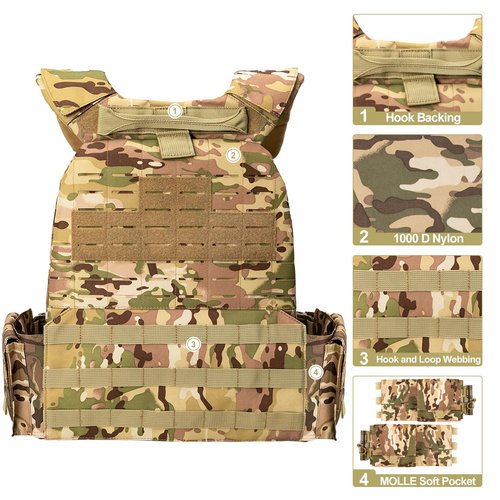 ADHOME Quick Release Tactical Vest, Adjustable Breathable Weighted Vest for Men, Strong Tensile Lightweight Molle Vest 1000D Nylon for Duty Hunting Gaming