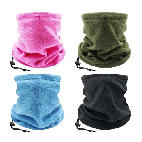 TiKOKEY 4PCS Winter Drawstring Headscarf Fleece Neck Gaiter Face Cover Neck Gaiters for Men Windproof Neck Warmer Men Gaiter Scarf