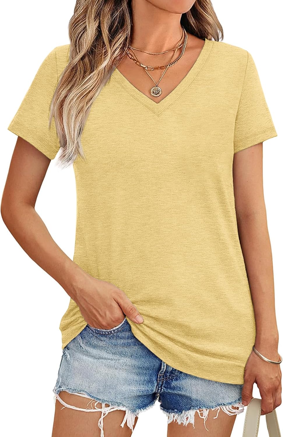 Skiennix V-Neck T-Shirts for Women - Short Sleeve Casual Tops | Loose Fit Basic Tees (3/10 Pack)