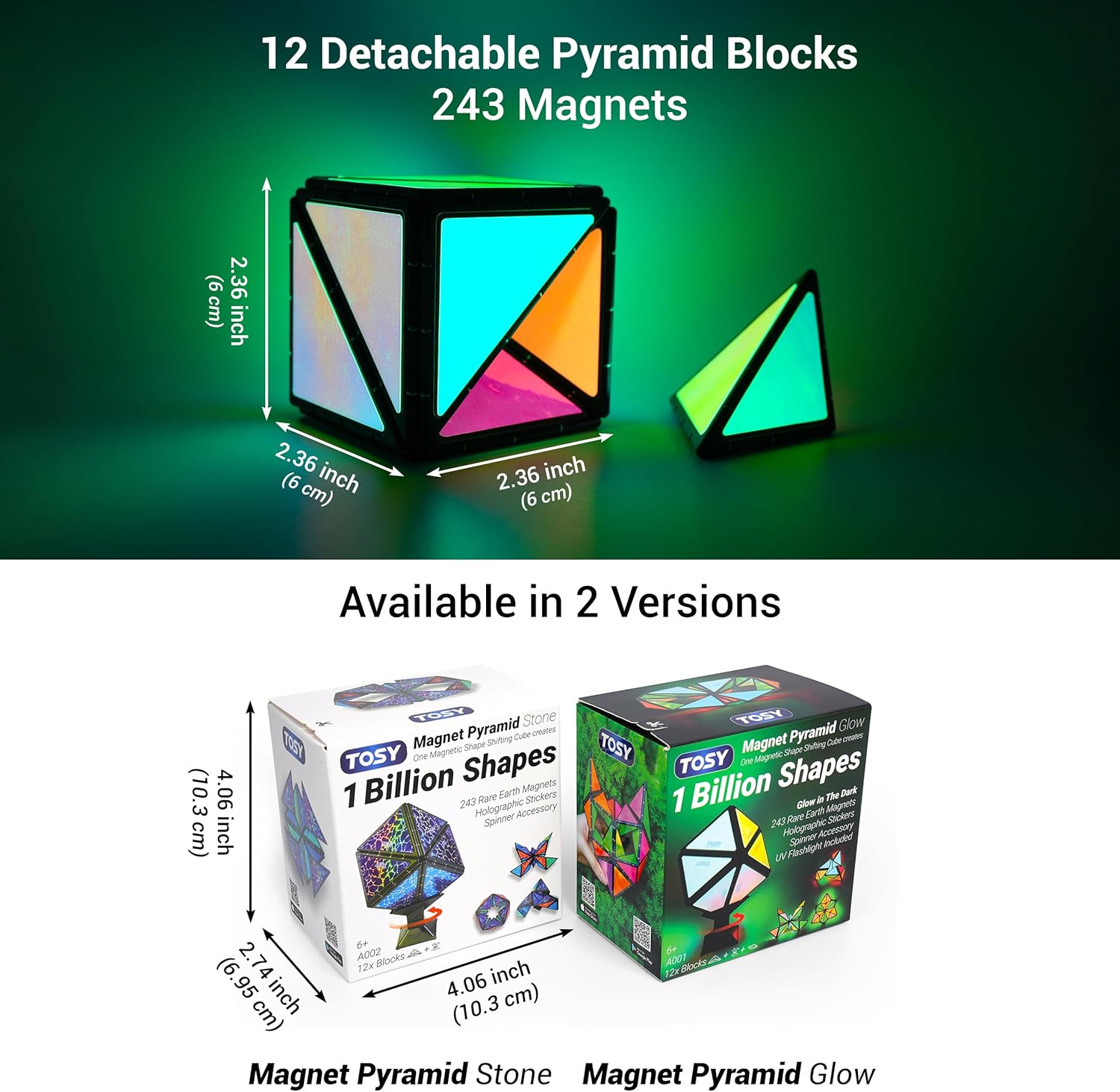 TOSY Magnet Pyramid Fidget Cube - Transforms into 1 Billion Shapes, Holographic Design | Perfect Gift for All Occasions