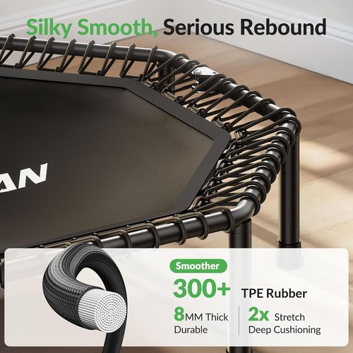 BCAN BT3 51" Octagonal Rebounder Trampoline - 450LBS Max Load, Silent Bungee & T-Adjustable Handle for Home Gym