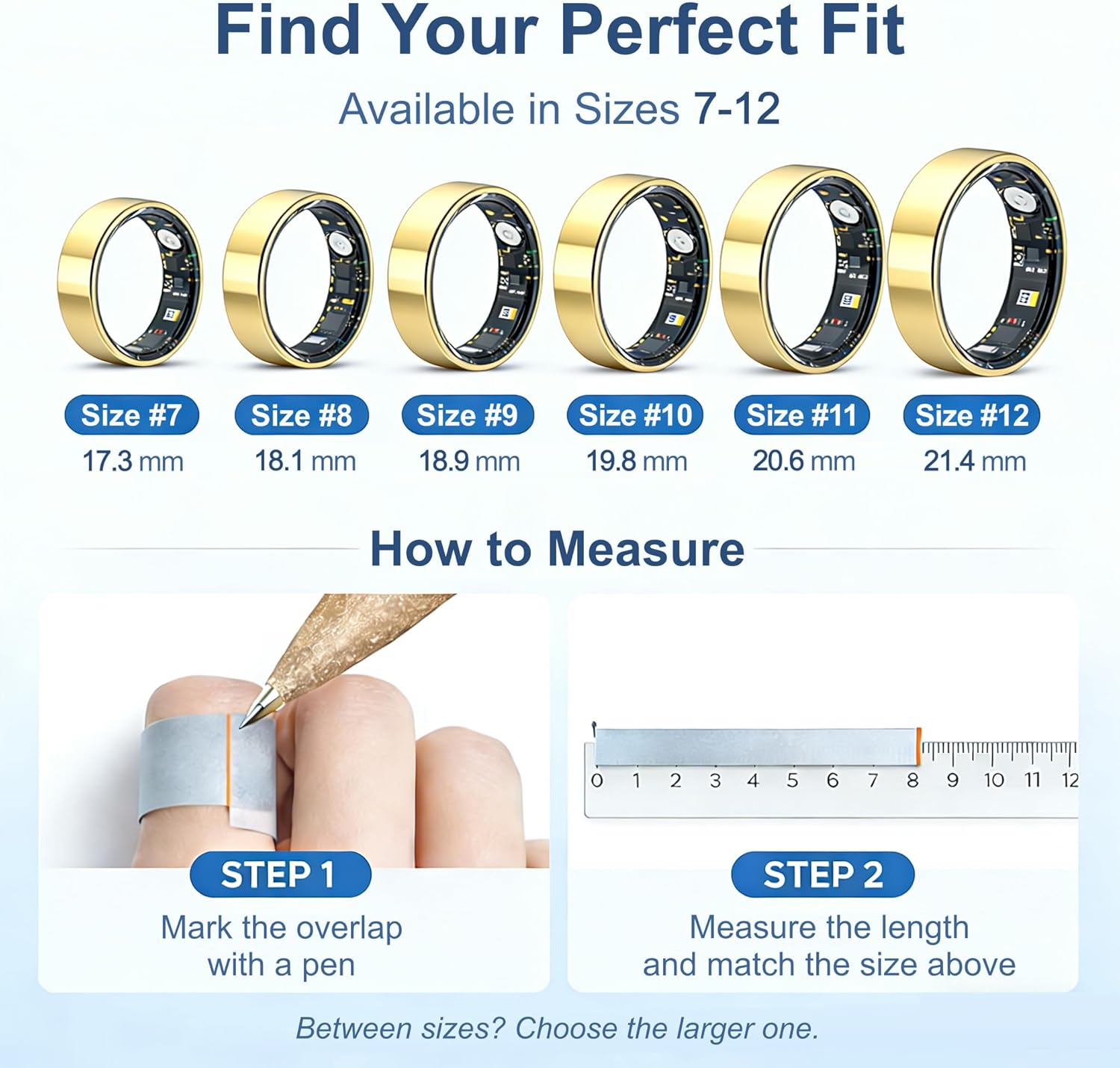 Smart Ring | Health & Fitness Tracker for Men & Women - Heart Rate, SPO₂, Sleep Monitoring, IP68 Waterproof, Gold, Size 8