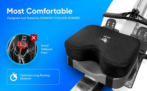 2K Fit Rowing Machine Seat Cushion (Model 2) for The Concept 2 Rowing Machine with Custom Memory Foam, Washable Cover, and Straps- Concept 2 Rower, Recumbent Stationary Bike, WatterRower Seat Pad