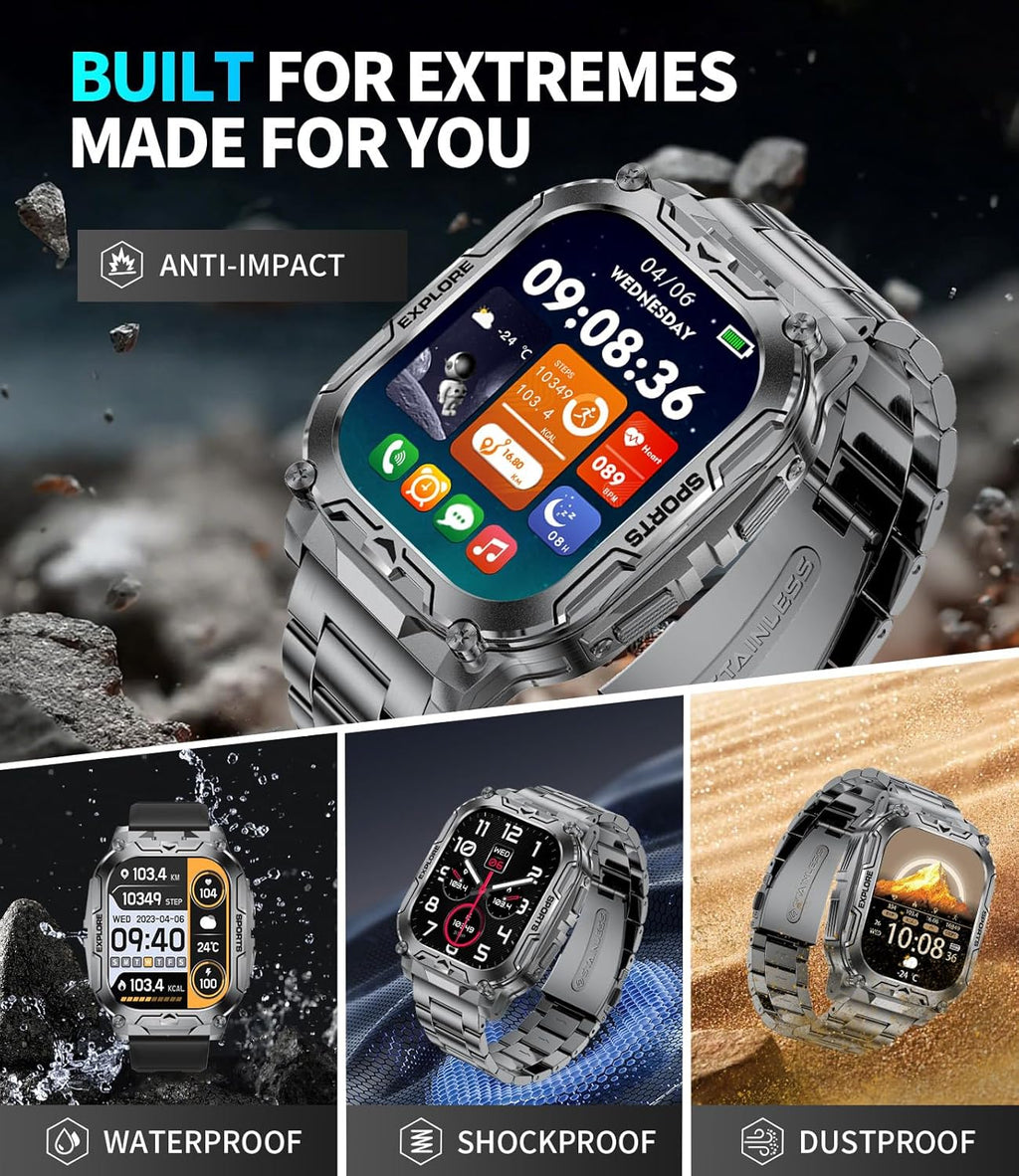 TX12 Smart Watch for Men - 1000 mAh Battery | HD Fitness Tracker with 100+ Sports Modes, Black