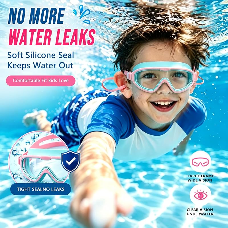 Kids Swim Goggles 2-Pack Anti-Fog Eyewear for Girls & Boys 3-16 — Pink/Light Blue & Pink/Blue