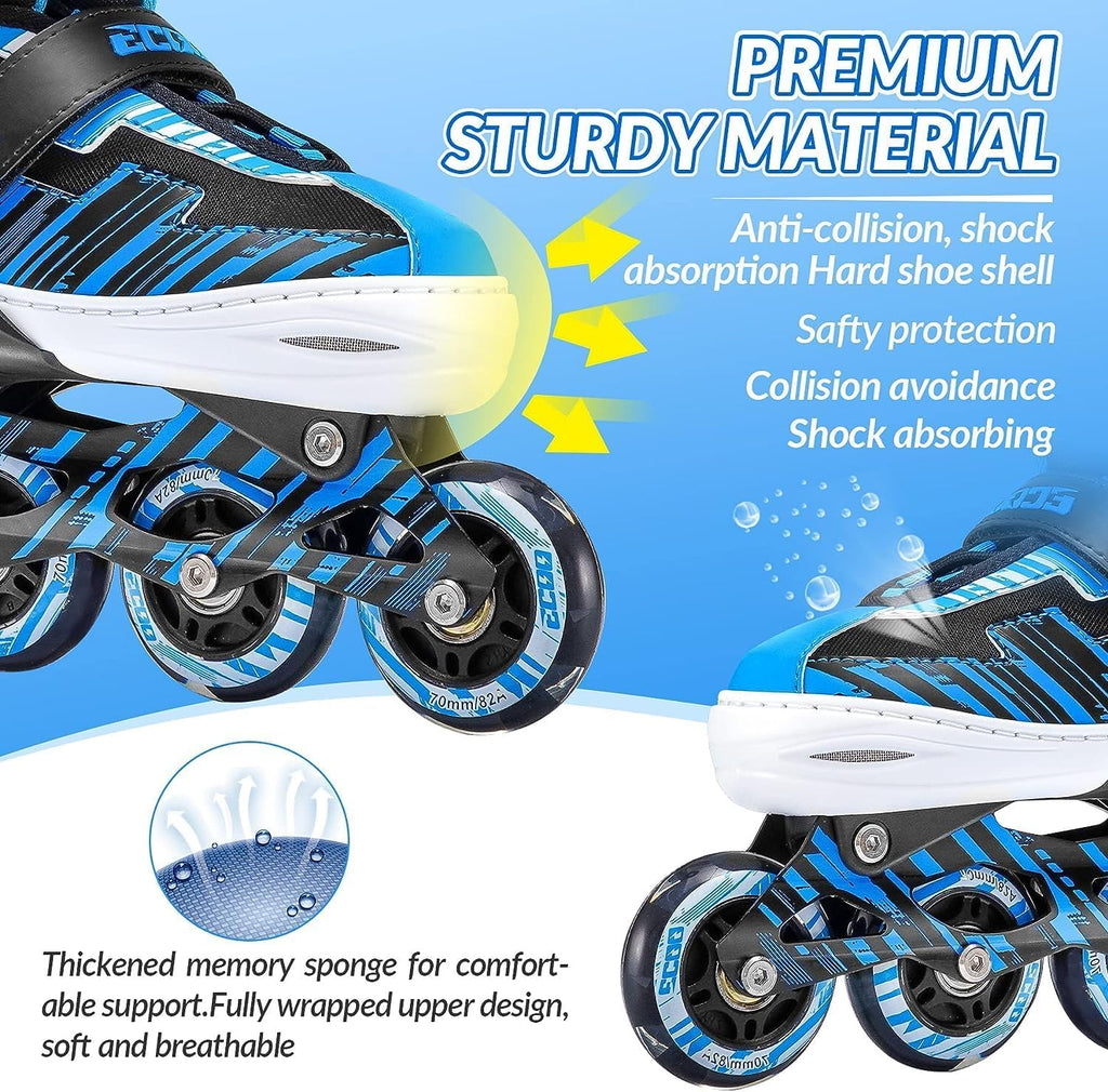 Skiennix Adjustable Inline Skates for Kids | Light-Up Wheels | Ages 5-12 | Perfect for Beginners