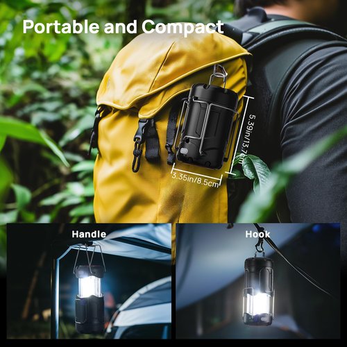 4 Pack Collapsible LED Camping Lantern, Consciot USB C Rechargeable and Battery Powered 2-in-1 Emergency Light with Flashlight and Magnetic Base, Power Outages Hurricane Supplies Survival Kits