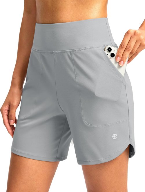 G Gradual Women's Athletic Shorts - High Waisted Stretchy Bermuda Shorts | Quick Dry Summer Casual Wear