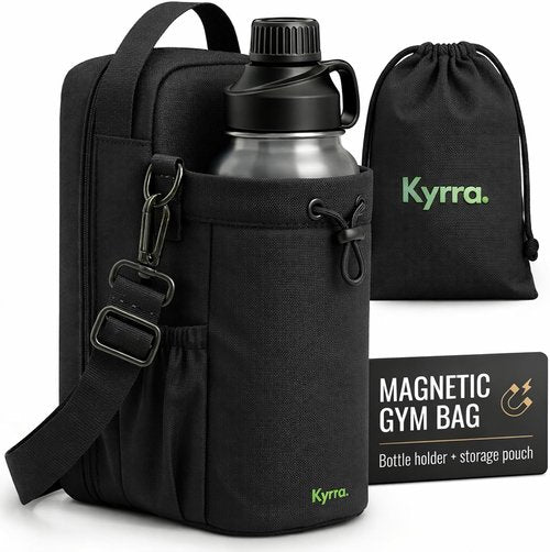 kyrra. Magnetic Gym Bag with Water Bottle Holder Compact Crossbody Bag with Magnetic Attachment and Reusable Gym Pouch Small Gym Water Bottle Bag for Men and Women