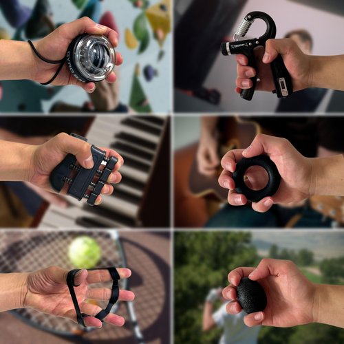 Qishangnana Hand Grip Strengthener Workout Kit (8 Pack) Forearm Grip Adjustable Resistance Hand Gripper, Finger Stretcher, Finger Exerciser, Grip Ring，Gyro Ball (black)