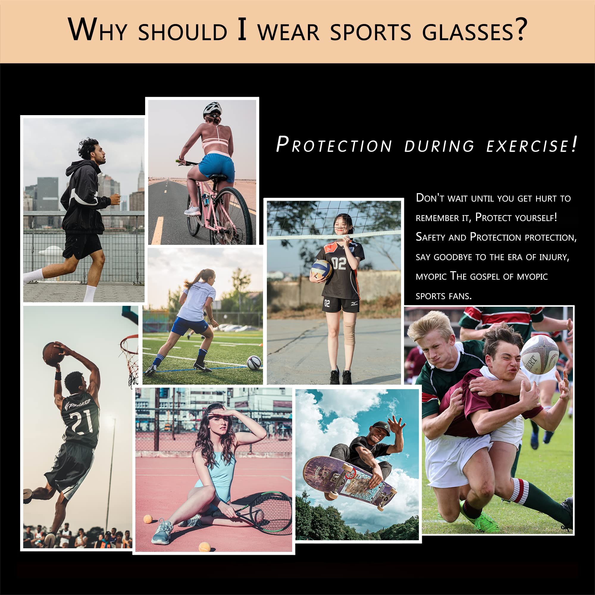 SooGree Sports Glasses, Basketball Football Soccer Racketball Goggles for Men & Women, Anti-Fog Safety Protective Eyewear （Grey frame Grey pads