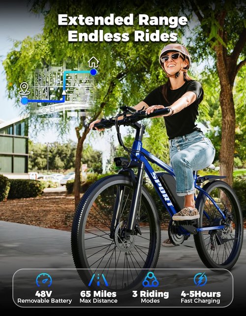 Misodo Electric Bike | 1500W Peak Mountain Ebike with 25 MPH Speed & 65 Miles Range - 26" Removable Battery