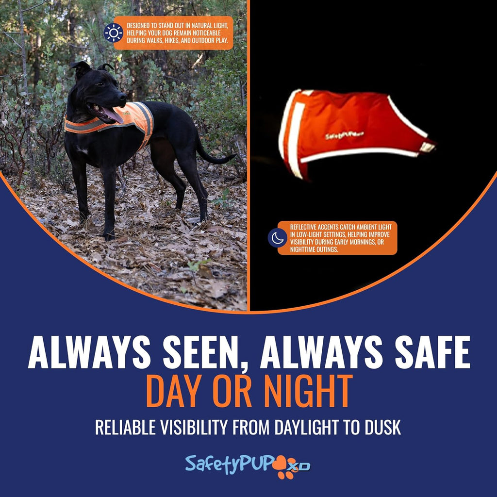 SafetyPUP XD Lite Blaze Orange Reflective Dog Vest - High Visibility Hunting Gear for All Breeds