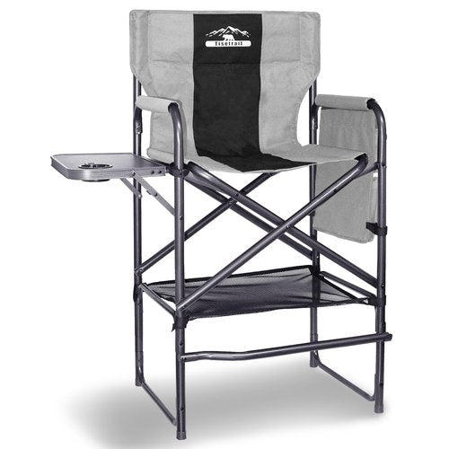 Tisetrail Tall Directors Chair 30" Seat Height, Bar Height Folding Chair with Side Table, Foldable Camping Chair with Side Pocket for Makeup Artist, Sports Event, Supports 400LBS - Black/Gray