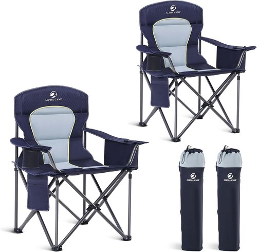 Green Party Folding Camping Chair - Oversized Heavy Duty with Cooler Bag & Cup Holder | Collapsible Padded Arm Chair