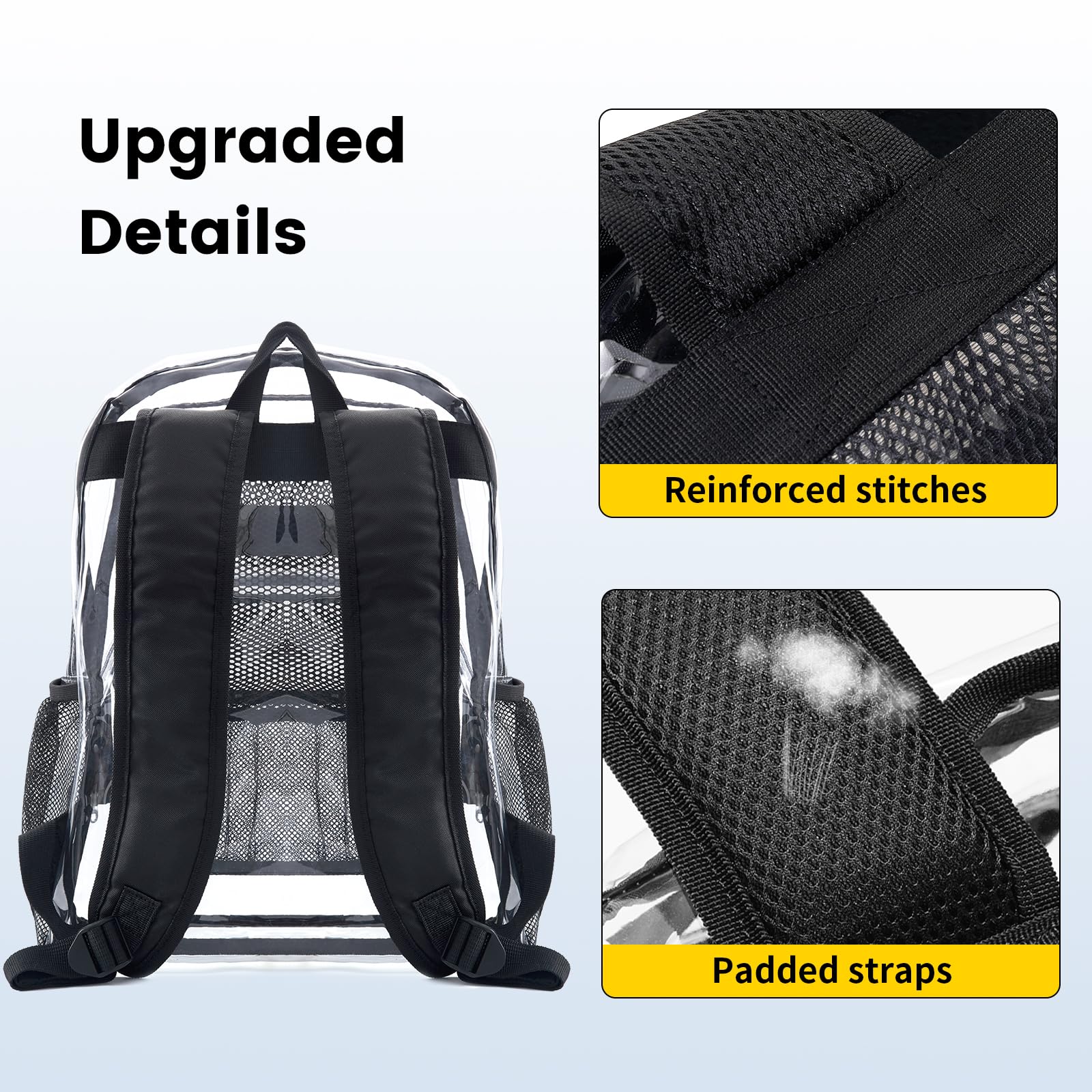 Vorspack Clear Backpack Heavy Duty PVC Transparent Backpack Extra Large Clear Backpacks with Reinforced Strap for College Workplace Security - Black