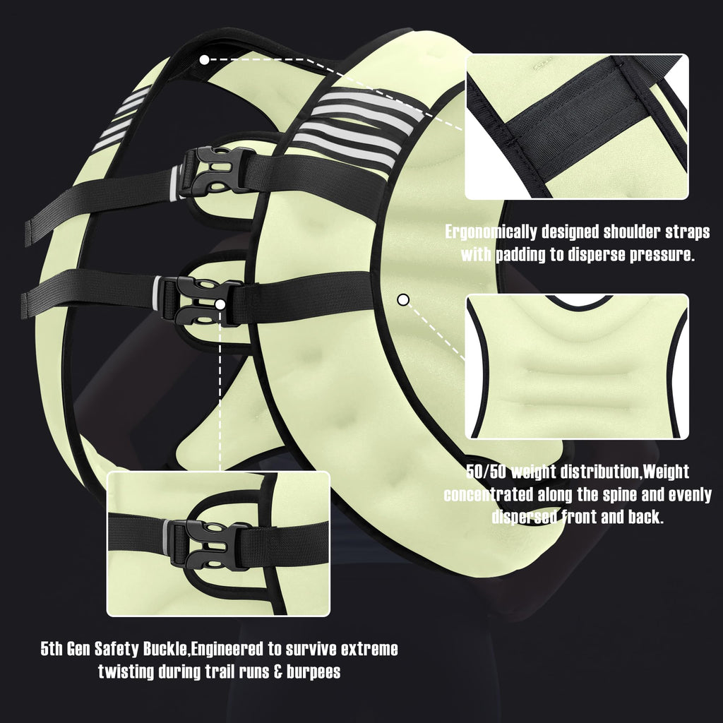 NATURELUX Weighted Vest with Reflective Stripe and Adjustable Buckle Straps, Pale Green, 25 lbs