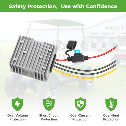 10L0L 36V 48V 72V Step Down to 12V Golf Cart Converter, 20A 240W DC-DC Voltage Regulator Reducer with Fuse IP68 Waterproof Transformer