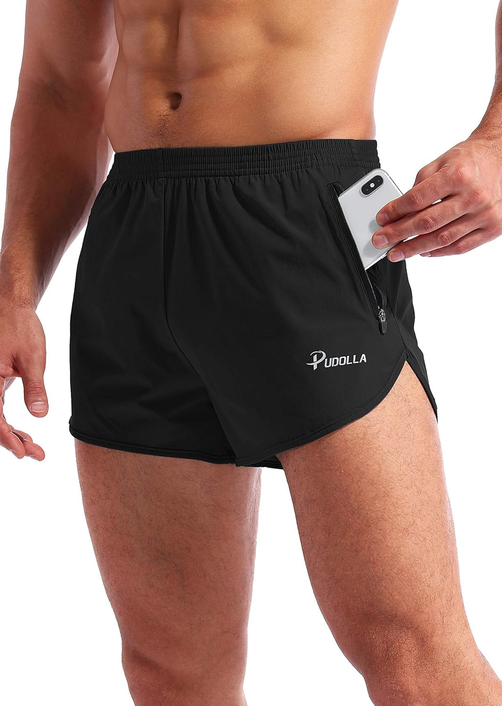 Pudolla Men's Running Shorts - Quick Dry Athletic Workout Shorts with Zipper Pockets | 3 Inch