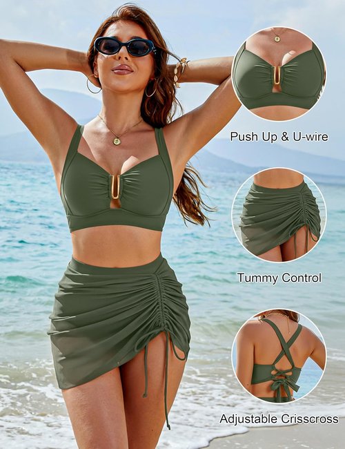 Blooming Jelly High Waisted Bikini Set - U-Wire Tummy Control Swimsuit with Mesh Skirt