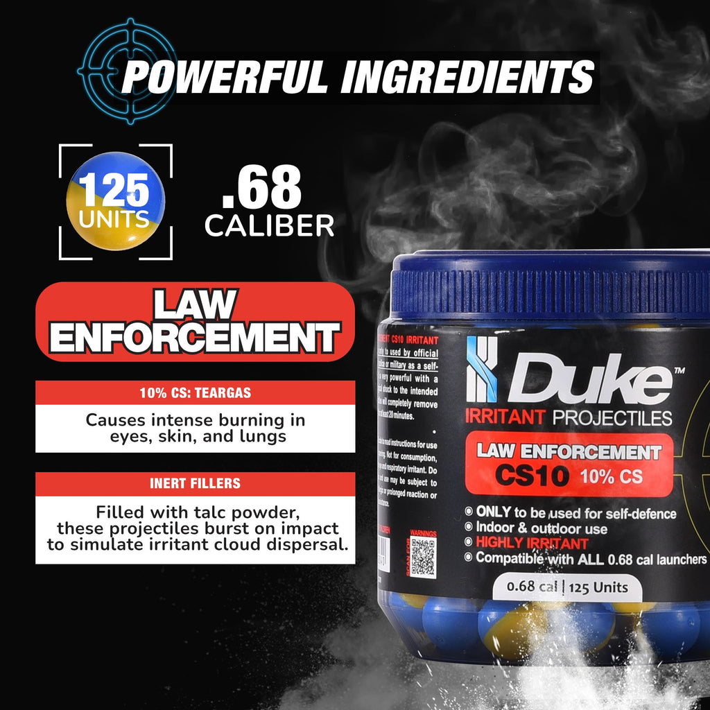 Duke 68 Cal Frangible Irritant Projectiles (10% CS), 125 Count - LE CS10 Irritant Projectiles, Non Lethal Tear Gas Round for Situational Defense Weapons, Professional-Grade, Weight: 3.3g