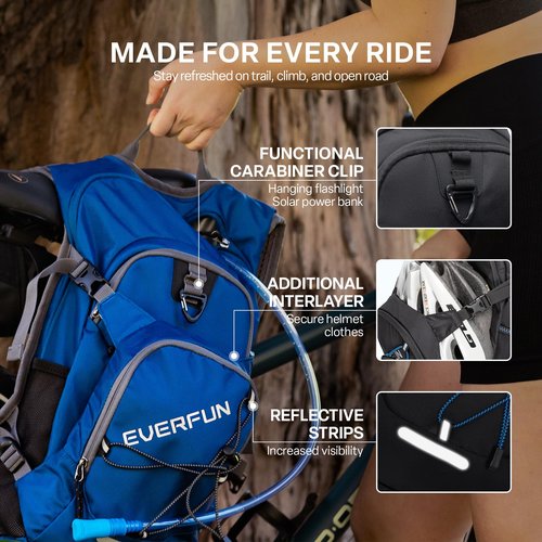 EVERFUN Insulated Hydration Water Backpack 18L with 2L Bladder Rain Cover, Hydro Pack Bag Daypack with Storage for Women Men Hiking, Cycling, Skiing, Running, Festivals